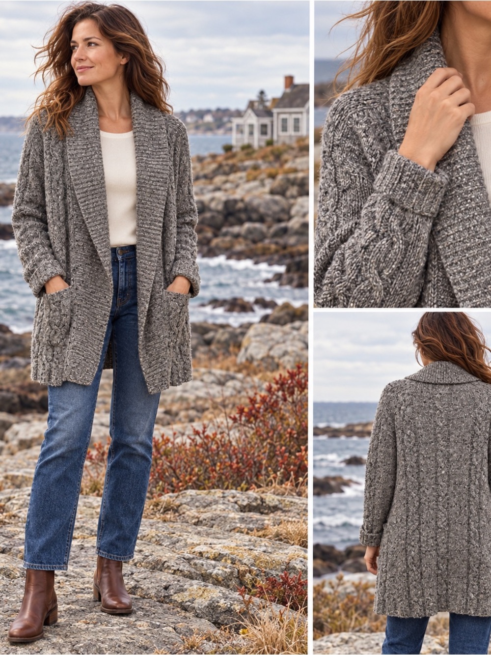 Y2K Gap Chunky Gray Thick Cardigan Sweater Women's Size Large Y2K #1252CL